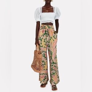 Zimmermann Teddy Paisley Linen Wide-Leg Pants